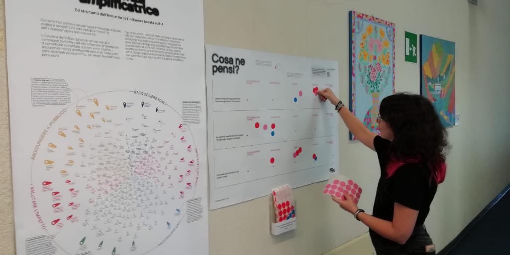 Studentessa che visita la mostra